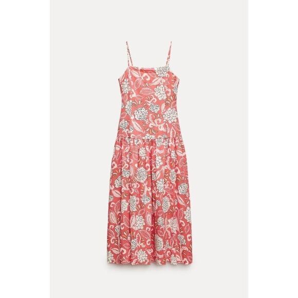Zara Womens Midi Dress Strappy Size M Red Floral Sleeveless 2183/065 NWOT - Picture 2 of 10
